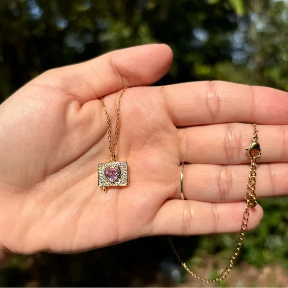 18K Gold Plated Like Heart Bubble Diamond Charm Necklace - Picture 6 of 9